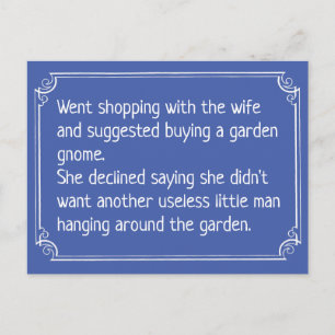 Carte Postale Blague de jardinage drôle. Nain de jardin