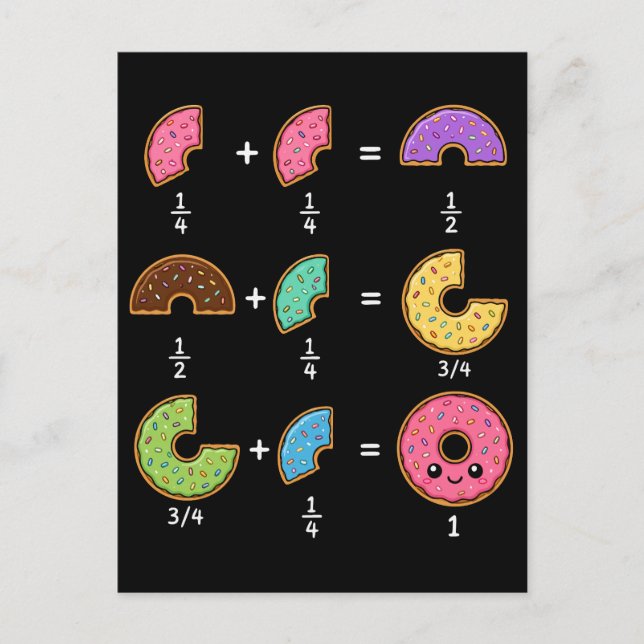 Carte Postale Blagues de maths sur les fractions de beignets (Devant)