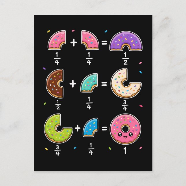 Carte Postale Blagues de maths sur les fractions de beignets (Devant)