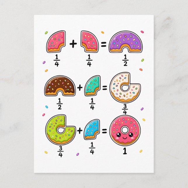 Carte Postale Blagues de maths sur les fractions de beignets (Devant)