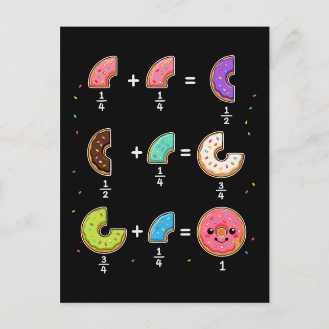 Carte Postale Blagues de maths sur les fractions de beignets (Devant)