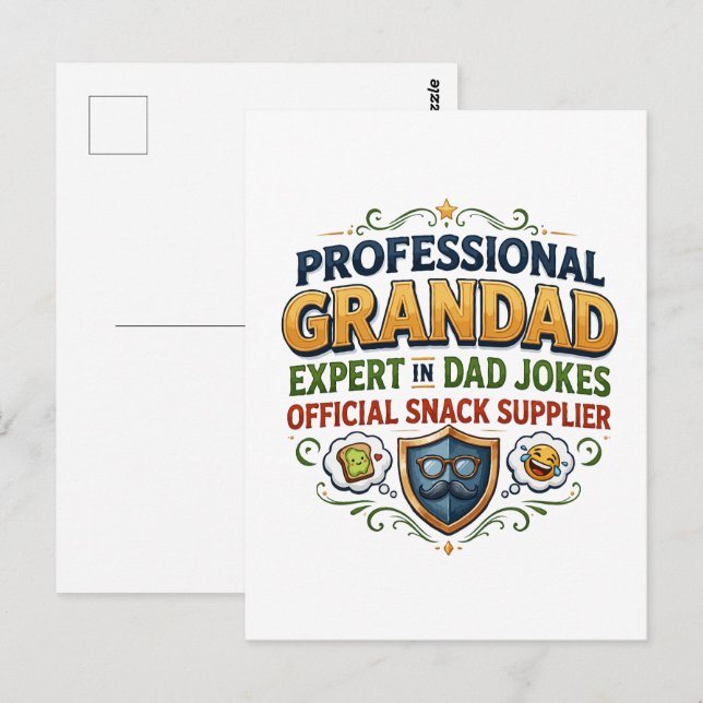 Carte Postale Blagues et snacks de grand-père professionnel (Devant / Derrière)