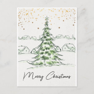 Carte Postale Blanc et vert Joyeux Noël dessiné à la main