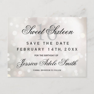 Carte Postale Blanc Glamourux Paillettes  Enregistrez la date de
