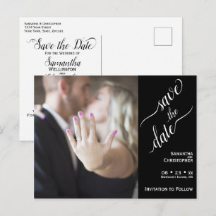 Carte Postale Blanc minimal sur Noir Mariage Enregistrer la phot