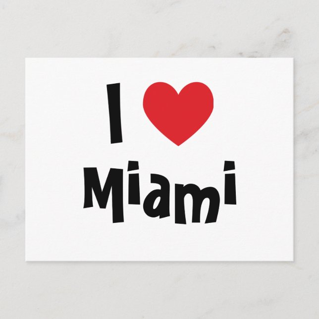 Carte Postale Blanc Noir et Coeur Rouge J'aime Miami (Devant)
