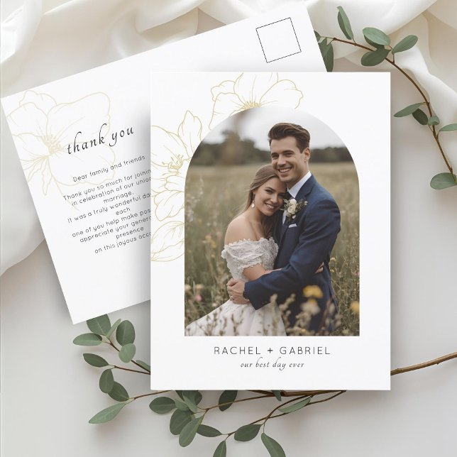Carte Postale BLANCHE | Boho Merci or Mariage Floral (Créateur téléchargé)