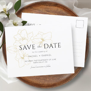 Carte Postale BLANCHE Elégant Gold Floral Wedding Enregistrer