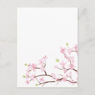 Carte postale blanche en fleurs de cerisier rose