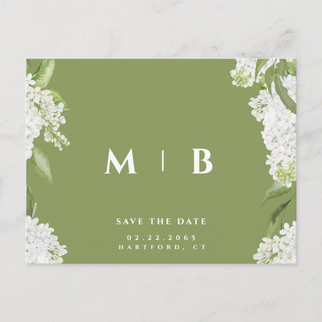 Carte Postale Blanche Moss Green Wedding Sauvez la date (Devant)