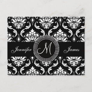 Carte postale blanche noire de mariage damassé