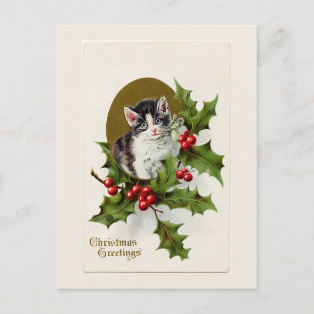 Carte postale blanche Vintage Christmas Kitten (Devant)