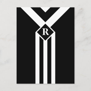 Carte Postale Blancs et Chevrons sur Noir avec Monogramme