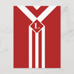 Carte Postale Blancs et Chevrons sur Rouge avec Monogramme