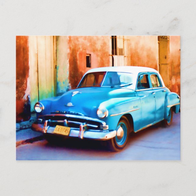 Carte Postale Blauer Oldtimer auf Kuba (Devant)