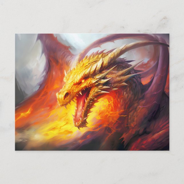 Carte Postale Blazing Fury – Medieval Fire-Breathing Dragon in A (Devant)