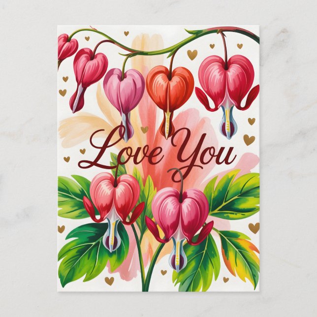 Carte Postale Bleeding Heart Floral Illustration with Love You  (Devant)
