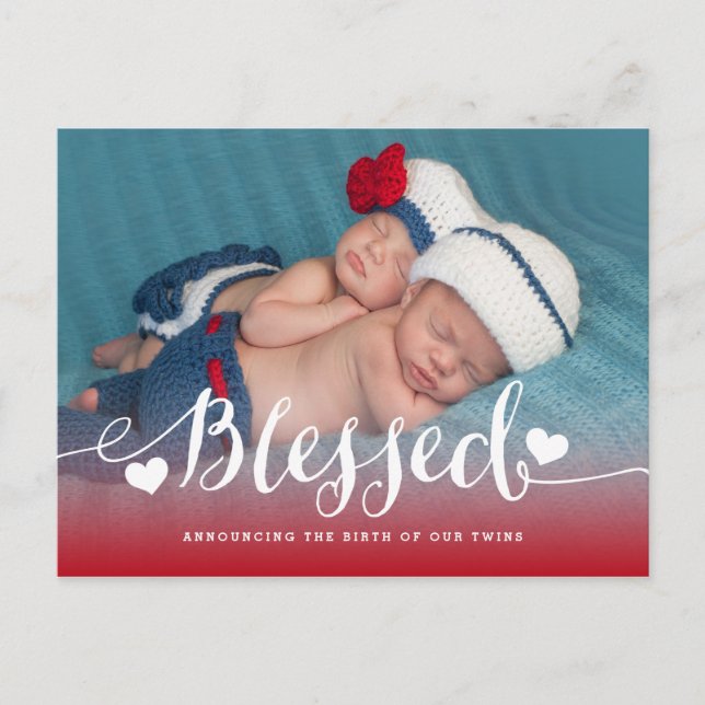 Carte Postale Blessed Twins | Faire-part de naissance Red Valent (Devant)