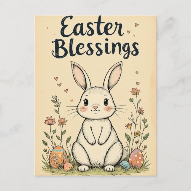 Carte Postale Blessures de Pâques mignonnes Lapin (Devant)