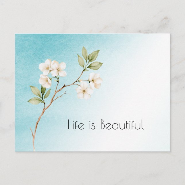 Carte Postale Bleu Aqua Blanc Floral (Devant)