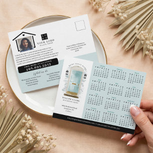 Carte Postale Bleu Aquarelle Porte Immobilier Calendrier 2025