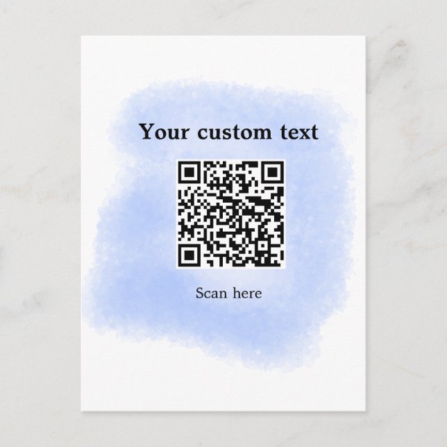 Carte Postale bleu aquarelle QR code scan ajouter texte personna (Devant)