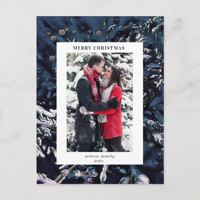 Carte Postale bleu artistique sapin de noël vacances photo moder (Devant)