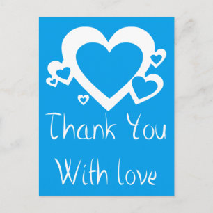 Carte Postale Bleu Azur Et Blanc Merci Cœurs Amour
