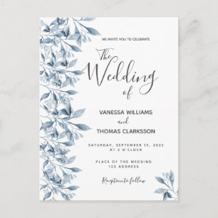 Carte Postale Bleu blanc faire-part de mariage botanique