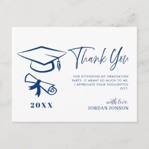 Carte Postale Bleu Blanc Minimaliste Moderne Merci de graduation
