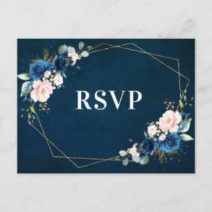Carte Postale Bleu bleu marine Floral Botanique Géométrique RSVP