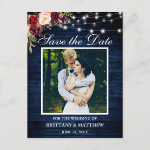 Carte Postale Bleu Bois Lumières Bourgogne Floral Enregistrer la