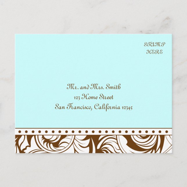 Carte postale bleu Brown Vintage Wedding RSVP (Devant)