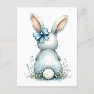 Carte Postale Bleu Bunny Tail Lapin de Pâques avec Oeufs