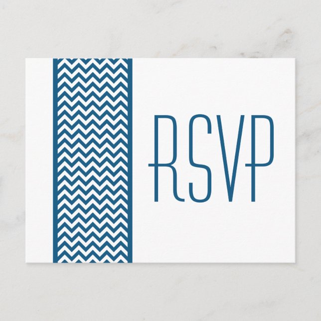 Carte postale bleu Chevron Border RSVP (Devant)