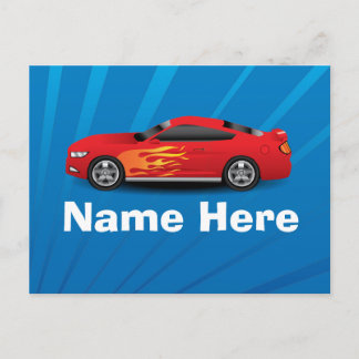 Carte Postale Bleu clair avec Red Sports Voitures Flames Enfants