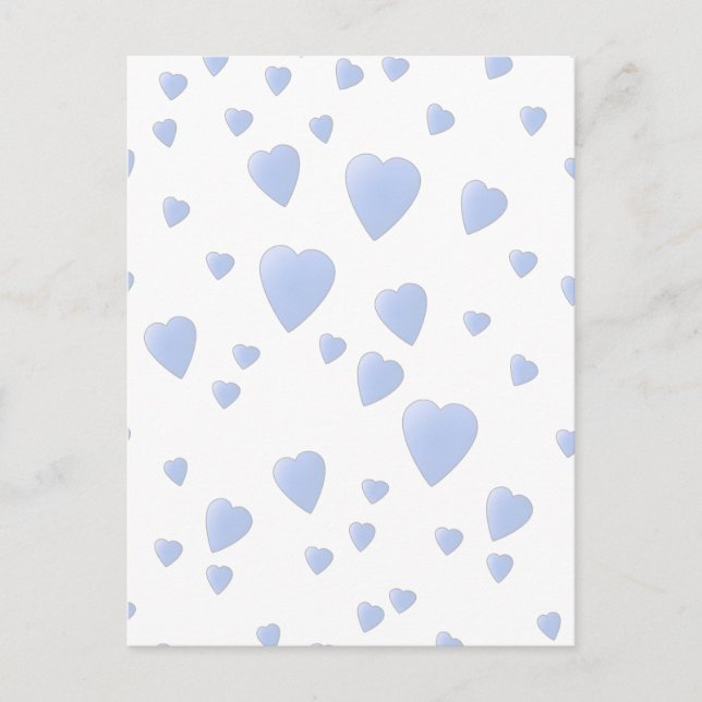 Carte Postale Bleu clair et Blanc Love Hearts Motif. (Devant)