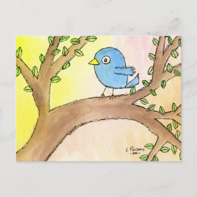Carte Postale Bleu dans un arbre (Devant)