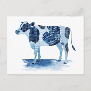 Carte Postale Bleu de cobalt Animaux de ferme - Vache