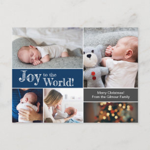 Carte Postale Bleu de Noël Bébé Joie au monde Collage de photos