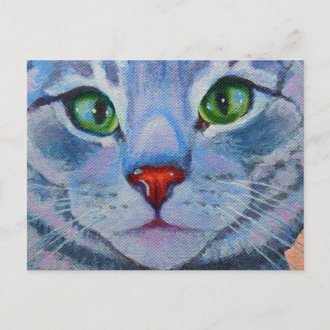Carte Postale Bleu Dora, Gris Tabby Cat (Devant)