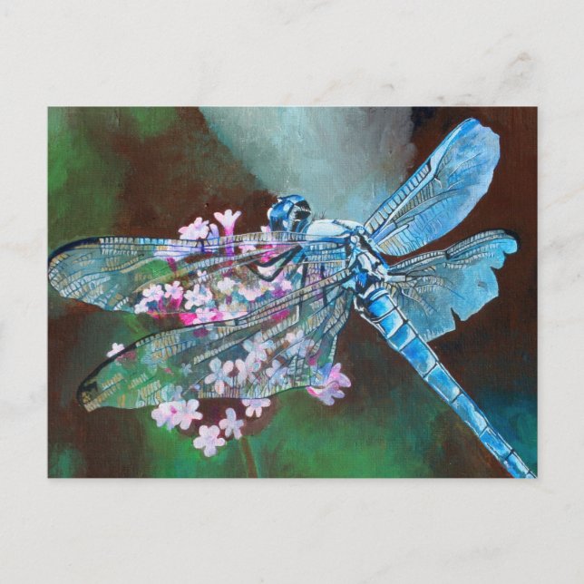 Carte Postale Bleu Dragonfly Repose Sur L'Ail Sauvage (Devant)