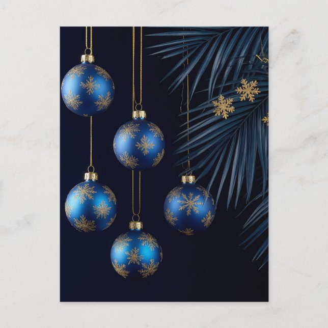 Carte Postale Bleu Élégant Noël Hiver Luxe Fête Jour Férié (Devant)