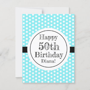 Carte Postale Bleu Et Blanc 50 Ans Anniversaire Points Polka