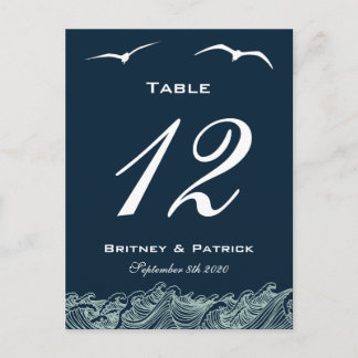 Carte Postale Bleu et blanc Mariage Nautique Numéro de tableau C