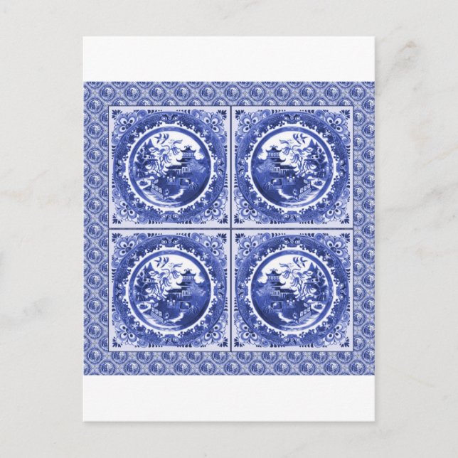 Carte Postale Bleu et blanc, motif saule (Devant)