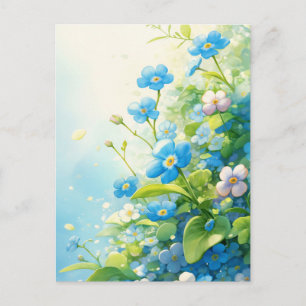 Carte Postale Bleu et Blanc Ne m'oubliez pas Jardin Floral