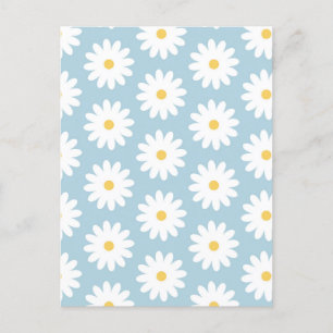 Carte Postale Bleu et blanc Retro Vintage Daisy Motif 