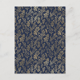 Carte Postale Bleu et or Abstrait Art Déco Motif Feuille