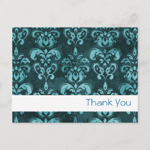 Carte Postale Bleu foncé Damassé français "Merci"